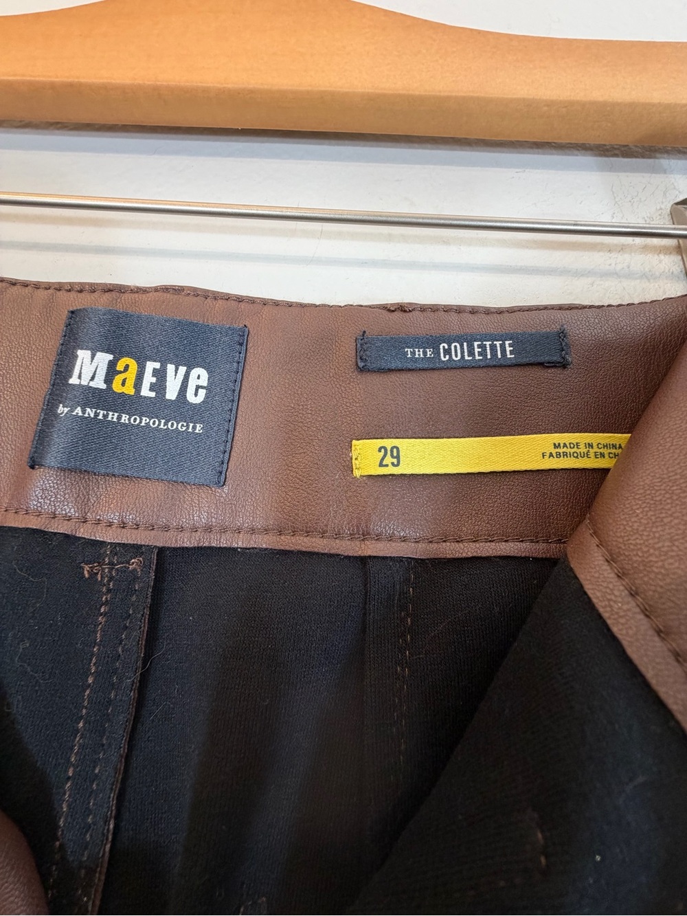 Anthro Maeve Colette Faux Leather Wide Leg Cropped Pant Size 29 Chocolate New - Picture 5 of 13